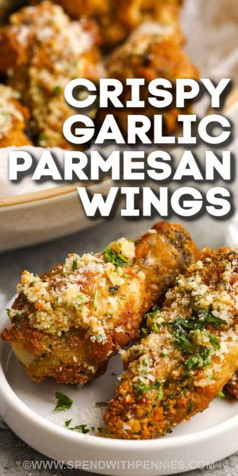 Oven Baked Garlic Parmesan Chicken Wings, Garlic Parmesan Wings Sauce, Garlic Parmesan Wings Air Fryer, Wings Recipe Oven, Chicken Wings Recipe Oven, Parmesan Wings Recipe, Homemade Chicken Wings, Wings Recipe Baked, Easy Chicken Wing Recipes