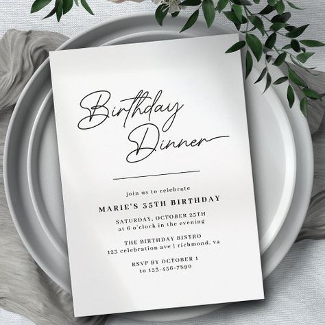 Black and White Typography Modern Birthday Dinner for $2.92 - Birthday Invitations Dinner Party Elegant, Fancy Typography, Birthday Dinner Menu, Elegant Birthday Invitations, 73rd Birthday, Birthday Dinner Invitation, 92nd Birthday, 90th Birthday Invitations, Invitation Layout