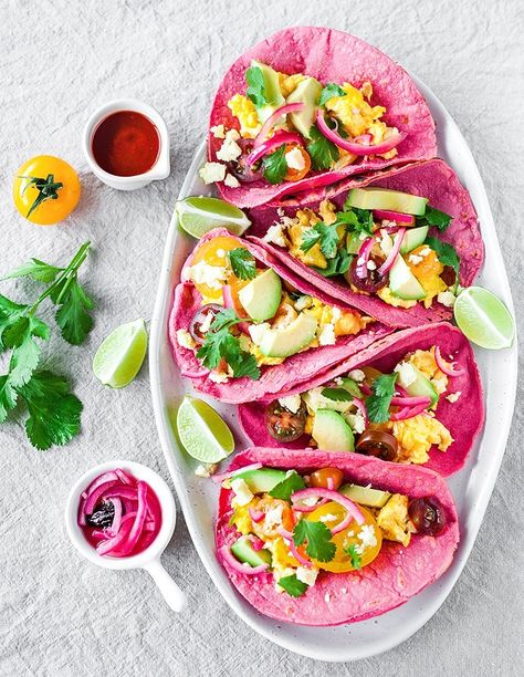 Rainbow Food Ideas, Vegetable Salsa, Tacos Homemade, Pretty Breakfast, Rainbow Snacks, Breakfast Taco, Rainbow Food, Breakfast Tacos, Gf Recipes