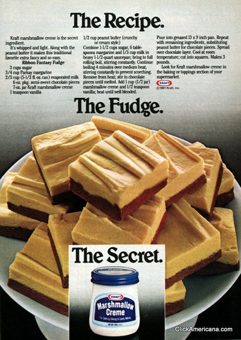 Kraft Peanut Butter, Fantasy Fudge Recipe, Fantasy Fudge, Peanut Butter Fudge Recipe, Marshmallow Creme, Fudge Recipe, Peanut Butter Fudge, Homemade Candies, Retro Recipes