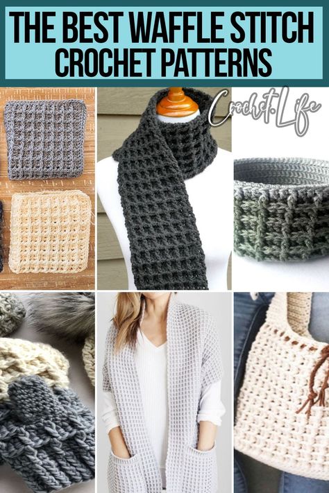 I love how easy the waffle crochet stitch is and these 20 sweet waffle stitch crochet patterns have my hook twitching with inspiration. Waffle Stitch Cardigan Pattern, Waffle Bag Crochet Pattern, Crochet Waffle Stitch Scarf Free Pattern, Waffle Stitch Scarf Pattern, Waffle Stitch Crochet Projects, Waffle Weave Crochet, Plus Size Crochet Patterns, Waffle Stitch Crochet, Cozy Crochet Blanket