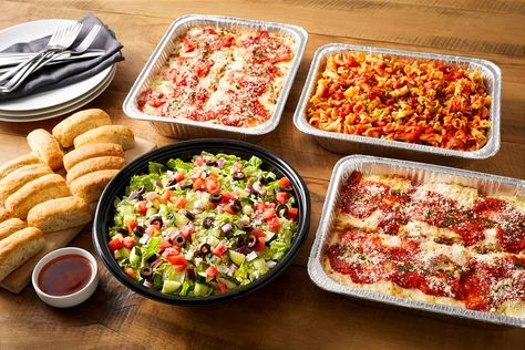 Olive Garden Catering, Italian Catering, Campanelle Pasta, Pesto Vinaigrette, Spinach Alfredo, Veterans Discounts, Chicken Chopped Salad, Catering Menu, Better Homes And Garden