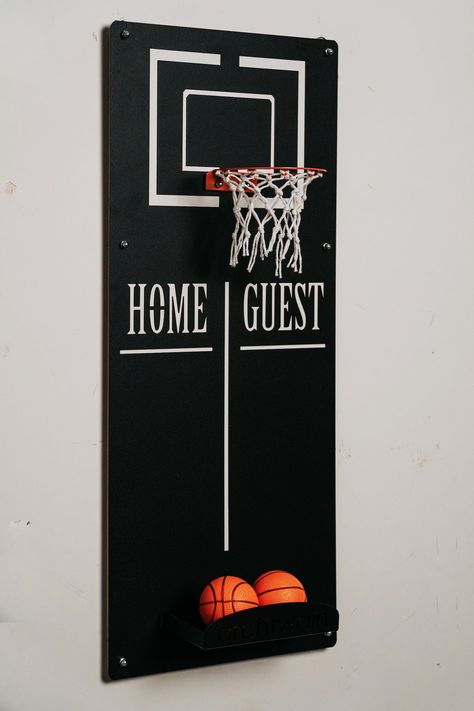 Basketball Hoop Wall Decor Metal Wall Decor Metal Wall - Etsy | Etsy (US) Basketball Hoop Wall, Modern Coat Rack Wall, Basketball Room Decor, Hoop Wall Decor, Teen Hangout, Basketball Bedroom, Basketball Room, Modern Wall Hooks, Hangout Room