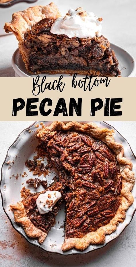 What is Black Bottom Pecan Pie? Well, it is all the goodness coming from a pecan pie accompanied by a layer of creamy chocolate ganache.|#pie #thanksgiving #thanksgivingidea #thanksgivingrecipe #pecanpie #chocolatepie #chocolatepecanpie #piecrust #thebookpnpie #dessert #pecanrecipe #pecandessert #pecanchocolate | Chocolate Ganache Pie, Ganache Pie, Best Pumpkin Pie Recipe, Pie Thanksgiving, Best Pumpkin Pie, Chocolate Pecan Pie, Easy Pie Recipes, Pecan Pie Recipe, Pecan Recipes