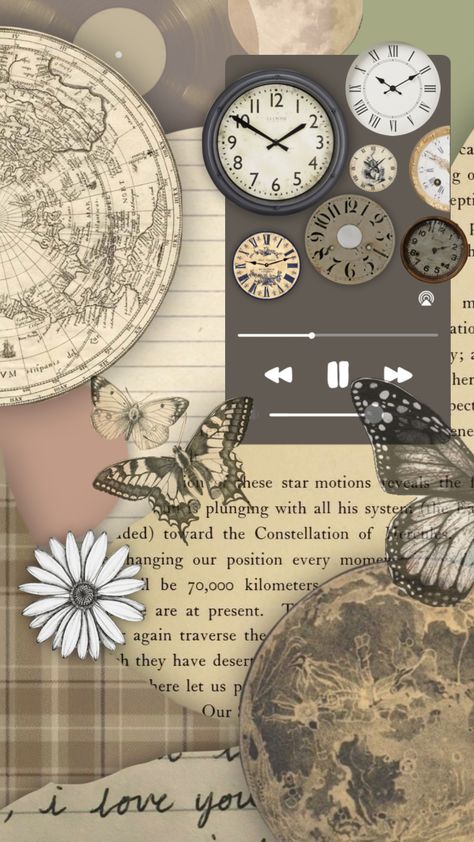 Created by beckyrutherford_ on Shuffles Celestial Vintage, Homemade Journal, Handmade Journals Diy, Vintage Style Wallpaper, Vintage Clocks, Pretty Wallpapers Tumblr, Clock Wallpaper, Cocoppa Wallpaper, Iphone Wallpaper Fall