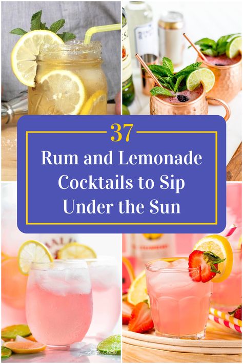 Collage of 4 rum and lemonade cocktails. Rum Lemonade Cocktails, Boat Cocktails Drink Recipes, Alcoholic Lemonade Drinks, Rum And Lemonade, Lemonade Cocktails, Lemonade Cocktail Recipe, Electric Lemonade, Easy Summer Cocktails, Best Lemonade