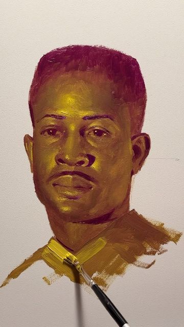 Purple And Yellow Painting, Andrew Cadima, Monotone Art, Sketch Realism, Monochromatic Portrait, Yellow Portrait, Monochromatic Painting, Dramatic Art, Monochromatic Art