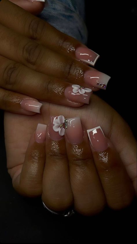 Acrylic Nails With Charms, Nails With Charms, Hard Nails, Ombre Acrylic Nails, Colored Acrylic Nails, Girly Acrylic Nails, Cute Acrylic Nail Designs, French Tip Acrylic Nails, Work Nails