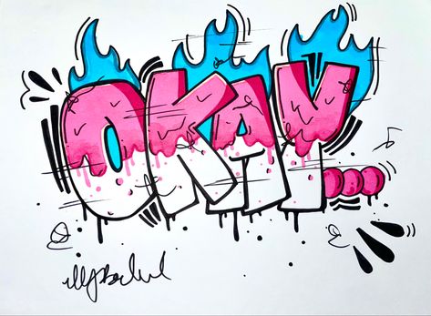 Okay lettering Graffiti Art Drawings, Alphabet Graffiti, Alfabet Font, Graffiti Art Letters, Art Du Croquis, Graffiti Piece, Arte Doodle, Seni Pop, Graffiti Tattoo