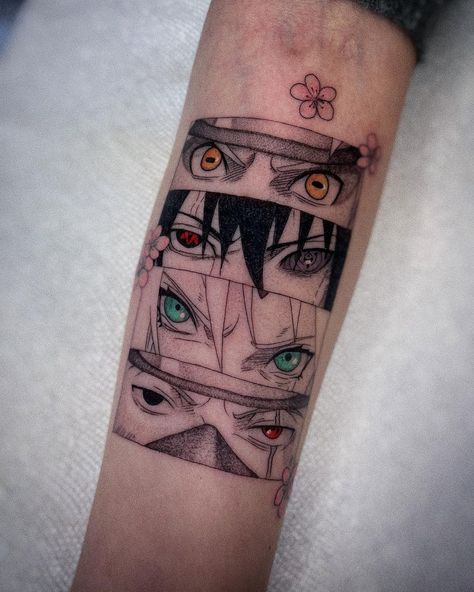 Team 7 Tattoo, Around Arm Tattoo, 7 Tattoo, Half Sleeve Tattoos Drawings, Naruto Team 7, Manga Tattoo, Naruto Tattoo, Eye Tattoo, Team 7