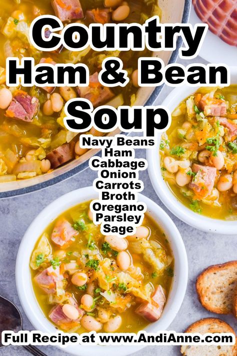 Navy Bean And Cabbage Soup, Ham Bean Cabbage Soup, Ham Cabbage Soup Recipes, Keto Ham And Bean Soup, Ham And Navy Bean Soup Recipes, Cabbage And White Bean Soup, Navy Bean Soup With Ham Bone, Cabbage Bean Soup, Ham And Northern Bean Soup