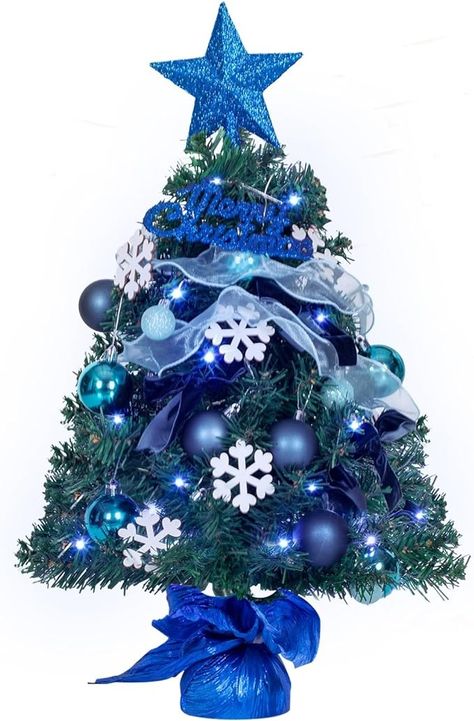 Amazon.com: NALONE 24 Inch Mini Christmas Tree with LED Lights & Timer and 27 Pcs Ornaments, 90 Branch Tips Artificial Tabletop Christmas Tree with Pine Cones and Red Berry for Holiday Home Decoration (Blue) : Home & Kitchen Christmas Tree With Pine Cones, Christmas Tree With Led Lights, Desktop Christmas Tree, Led Christmas Tree Lights, Pine Cone Christmas Tree, Christmas Alphabet, Tabletop Christmas Tree, Star Tree Topper, Cute Christmas Tree