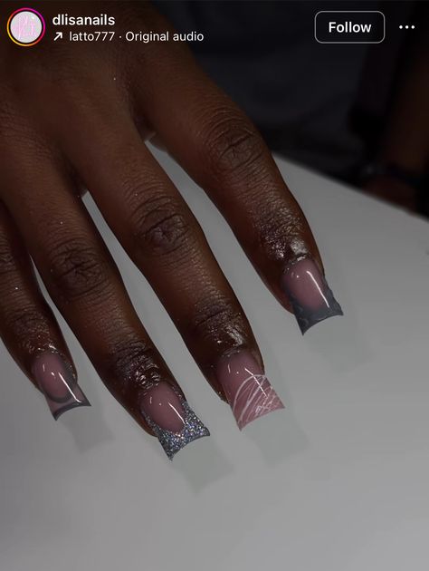 Pink And Grey Short Nails, Cute Long Nails With Charms, Short Nail Baddie, Winter Nail Sets Short, Short Grey Acrylic Nails, Short Duck Nails Acrylic Y2k, Grey Birthday Nails, Nail Sizes Shape Chart, Winter Grey Nails