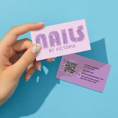 Purple Nails Glitter Drips Typography Nail Tech Business Card - business card Social Media Symbols, Purple Nails Glitter, Nail Tech Business, Tech Business Card, Nail Tech Business Cards, Tan Nails, Purple Glitter Nails, Nail Business, Qr Code Business Card