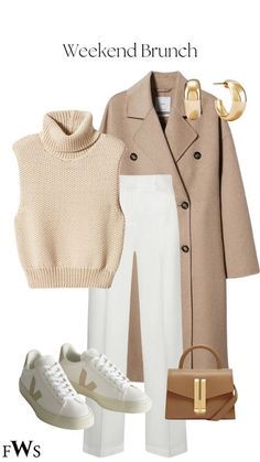 Winter Fashion Outfits Casual, Beige Outfit, Instagram White, White Trousers, Virtual Fashion, Camel Coat, Casual Chic Outfit, Fashion Mode, White Pants