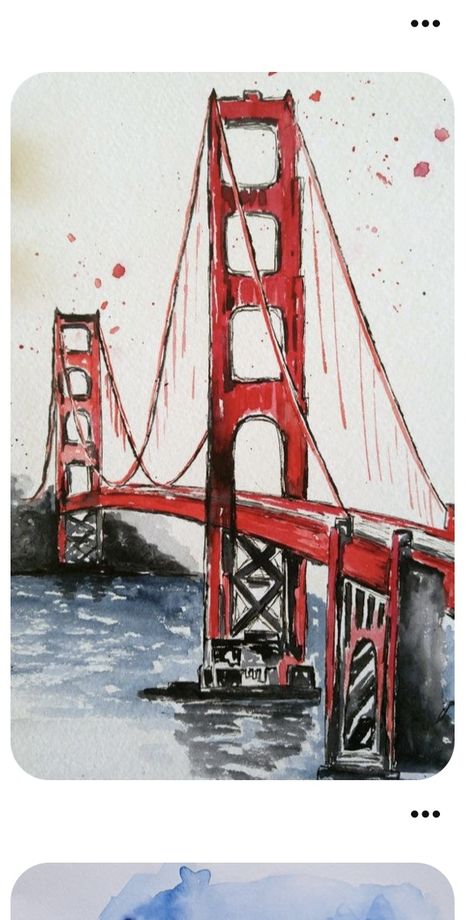 Travel Art Painting, Bay Painting, Places Painting, Bridge Drawing, Buddha Canvas, Classroom Idea, Bridge Art, Watercolor Architecture, The Golden Gate Bridge