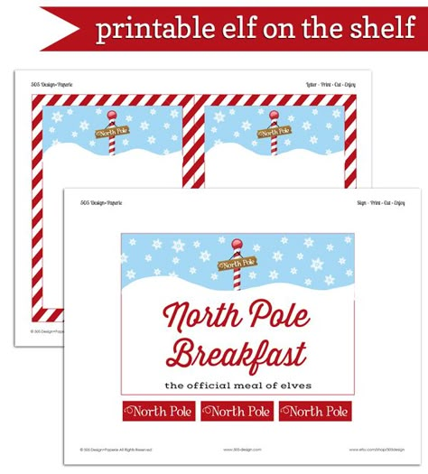 Free Printable Elf on the Shelf North Pole Breakfast Printable - by 505-design.com North Pole Breakfast Printables, North Pole Breakfast Ideas, Christmas North Pole Breakfast, Printable Elf On The Shelf, North Pole Party, School Questions, Elf Printables, North Pole Breakfast, Breakfast With Santa