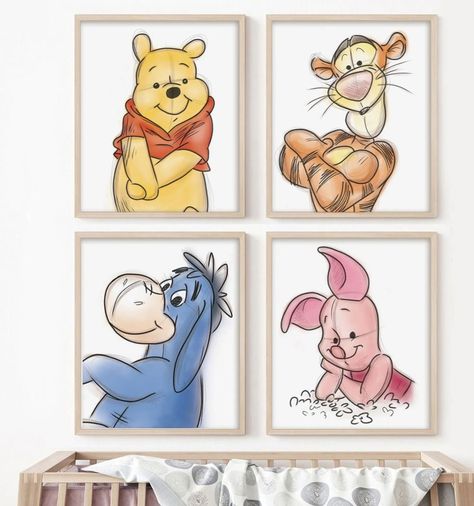 Pooh Decor, Winnie The Pooh Art, Nursery Drawings, Announcement Pictures, Pooh Nursery, God Baby, Winnie The Pooh Nursery, Baby Nursery Inspiration, Ivf Baby