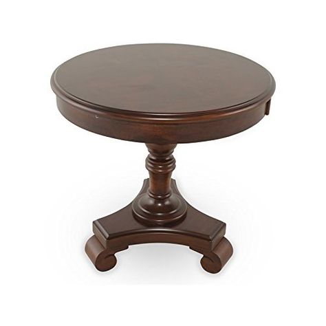 Ashley Furniture Signature Design - Brookfield Old World Rustic End table - European Style - Round - Dark Brown Dark Brown Living Room Furniture, Ashley Dining Table, Ashley Dining Room, Brown And Cream Living Room, Ashley Furniture Living Room, Rustic End Table, Round Coffee Table Living Room, Pedestal Tables, Brown Living Room Decor