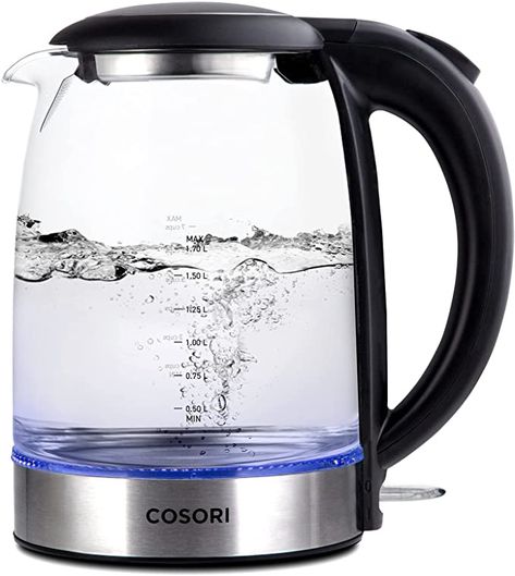 Amazon.com: COSORI Electric Kettle with Stainless Steel Filter and Inner Lid, 1500W Wide Opening 1.7L Glass Tea Kettle & Hot Water Boiler, LED Indicator Auto Shut-Off & Boil-Dry Protection, BPA Free, Matte Black : Everything Else Glass Tea Kettle, Electric Tea Kettle, House Essentials, Gadgets Kitchen Cooking, Water Boiler, Water Kettle, Cute Kitchen, Cool Kitchen Gadgets, Kitchen Equipment