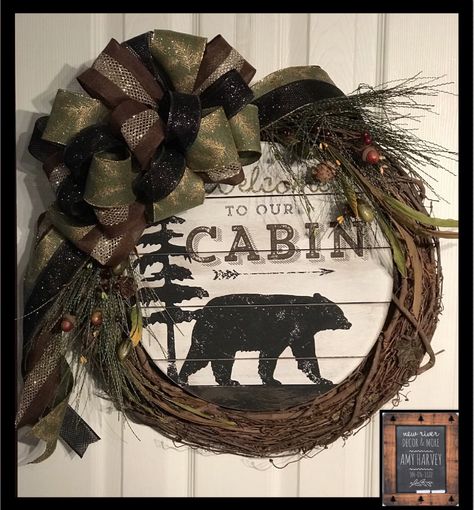 Cabin Wreath Ideas, Fishing Cottage, Hunting Wreath, Cabin Wreath, River Decor, Vine Wreaths, Cabin Room, House Crafts, Vine Wreath