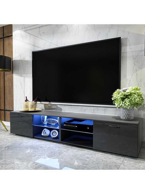 JOYSOURCE LED TV Stand UV High Glossy Entertainment Center Modern TV Stand for up to 85 Inch TV Television Stands with LED Light Gaming Media Cabinet for Living Room BedroomI discovered amazing products on SHEIN.com, come check them out! Entertainment Center Modern, 85 Inch Tv, Embellished Furniture, Cabinet For Living Room, Led Tv Stand, Television Stands, Media Cabinet, Modern Tv Stand, Living Room Cabinets