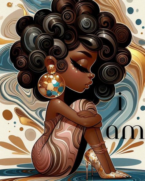 I Am the Quiet Boldness of My Soul. The closed eyes of these divine beings tell a story louder than words. My work highlights the power of Afrocentric elegance, where beauty radiates from within. With every stroke of those majestic curls, I paint the strength and serenity of being deeply rooted in self-love and ancestral pride. In a world full of noise, these queens choose introspection, showing that sometimes, the most powerful thing you can do is look inward and listen to your own rhythm. ... Black Power Art, Art Vibe, Black Bratz Doll, Pop Art Images, Black Woman Artwork, Natural Hair Art, Black Artwork, Creative Pictures, Closed Eyes