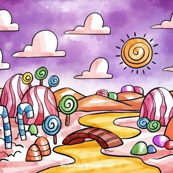 Candy Land Background, Land Background, Sweets Art, Cri Cri, Mountain Drawing, Lollipop Candy, Colorful Frames, Takashi Murakami, Colorful Fruit