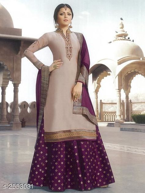 Very stylish and attractive color combination  dresses ....Unique color contrast for party dresses  #fashionandarts #colorcombination #colorcombo  #dresscolorcombinationwithpink #bestcolourcombinationwithblack #olivegreencombinations #latestdesignsdresses #2019dresses #colorcombinationforgirls #mehndidressescolorcombination Designer Sharara Suits, Orang India, Combination Dresses, Drashti Dhami, Brocade Skirt, Lehenga Suit, Gaun Fashion, Lehenga Style, Mode Abaya