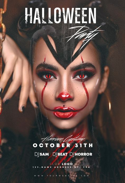 Halloween Club Party, Halloween Party Events, Instagram Banners, Halloween Party Poster, Halloween Club, Halloween Party Flyer, Free Psd Flyer Templates, Halloween Fest, Flyer Free