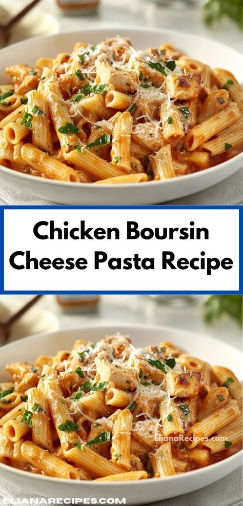 "Craving a creamy delight? This Chicken Boursin Cheese Pasta recipe is a flavor-packed dish that's incredibly easy to prepare. Perfect for family dinners, it transforms simple ingredients into a comforting meal everyone will love. Boursin Chicken Pasta, Chicken Boursin, Boursin Cheese Pasta, Boursin Cheese Recipes, Boursin Recipes, Chicken And Cheese Recipes, Cheese Pasta Recipes, Chicken Pasta Bake, Boursin Cheese