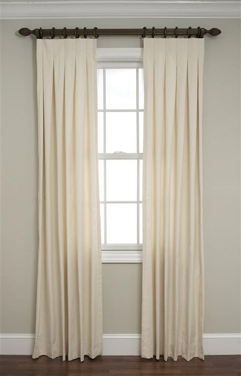 Inverted Box Pleated Drapes Inverted Box Pleat Curtains, Patio Drapes, Drapery Treatments, Pleated Drapery, Living Room Drapes, Pleated Drapes, Types Of Curtains, Custom Drapes, Pleated Curtains