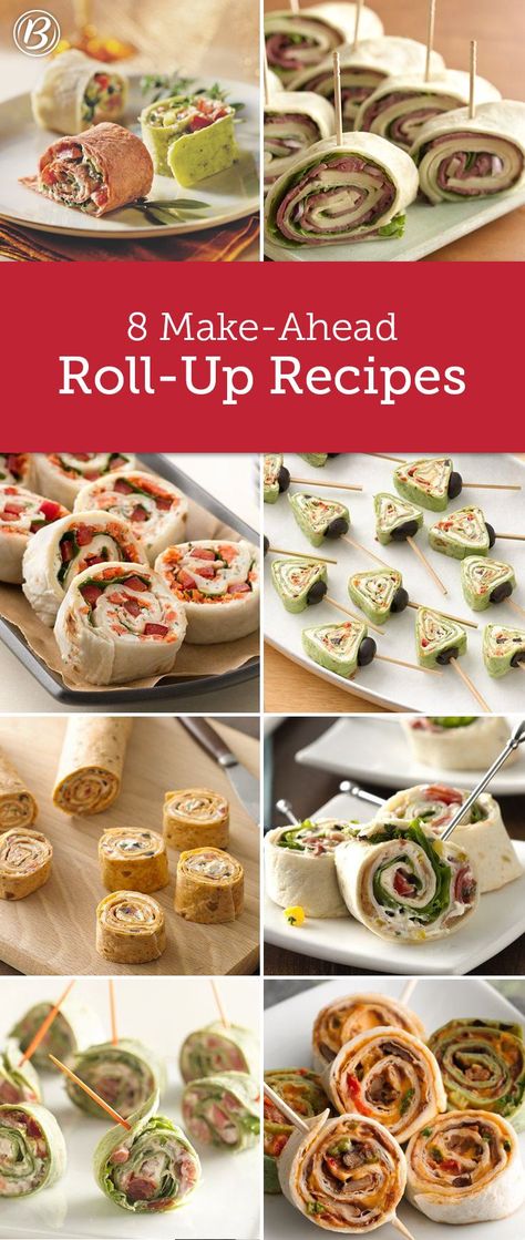 These make-ahead wonders never fail to impress. From classic BLT roll-ups to creative portable pinwheels, here are eight of our favorites! Roll Ups Recipes, Delicious Appetizer Recipes, Spring Roll, Shower Food, Tea Sandwiches, Finger Food Appetizers, Snacks Für Party, Deilig Mat, Roll Ups