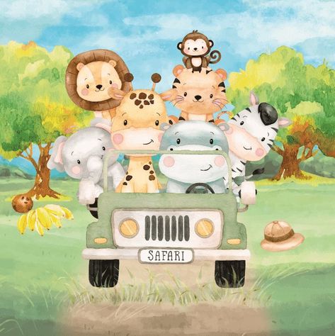 Cuadrado Safari Carrito C20 Safari Baby Shower Boy, Animal Theme Birthday, Baby Animal Drawings, Jungle Theme Birthday, Safari Cakes, Safari Decorations, Safari Birthday Party, Baby Shower Princess, Safari Birthday