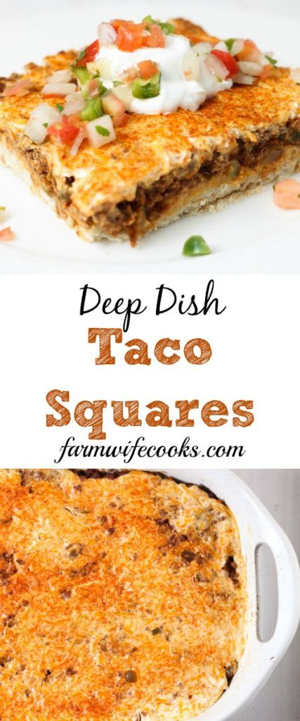 Deep Dish Taco Squares - The Farmwife Cooks Taco Squares, Easy Ground Beef Casseroles, Taco Tuesday Recipes, Ground Beef Casserole Recipes, Easy Ground Beef, Ground Beef Casserole, Beef Casserole, Taco Recipes, Taco Tuesday