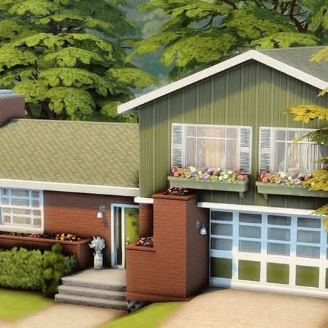 Sims 4 Retro House, Sims 4 Craftsman House, 1950s Homes, Sims4 Lookbook, Sims Lots, 1960s House, 70s House, Sims Houses, Sims Builds