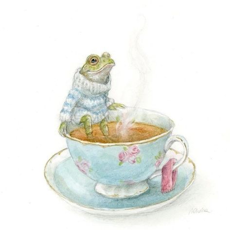 Storybook Art Illustrations, Tea Cup Drawing, Writing Club, Sweet Pictures, Storybook Art, Art Mignon, Warm Fuzzies, Book Illustration Art, Frog Art