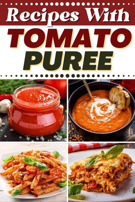 Try these simple recipes with tomato puree for yummy, refreshing dishes. From sauces to soup to pasta, this delicious ingredient works well in so many dishes. Tomato Puree Recipes Dinners, Tomato Soup With Tomato Puree, Tomato Puree Pasta, Pureed Tomato Recipes, Recipes Using Tomato Puree, Tomato Puree Spaghetti Sauce, Mutti Tomato Puree Recipes, Recipes With Tomato Puree, Canned Tomato Recipes Ideas