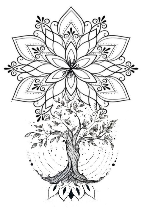 Mandala Tattoo Designs For Women, Tree Of Life Tattoo Feminine Arm, Top Leg Tattoo Women, Flower Chandelier Tattoo, Mandela Leg Tattoos, Mandala Forearm Tattoo For Women, Tree Of Life Tattoo Simple, Back Of Upper Arm Tattoo Women, Big Leg Tattoos For Women