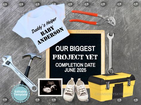 Construction Pregnancy Announcement Digital Construction Baby Announcement Construction Baby Reveal Construction Worker Gift For Dad To Be Construction Baby Announcement, Baby Announcement For Dad, Baby Mechanic, Baby Announcement To Husband, Fun Baby Announcement, Baby Ultrasound, Cute Pregnancy Announcement, Birth Photos