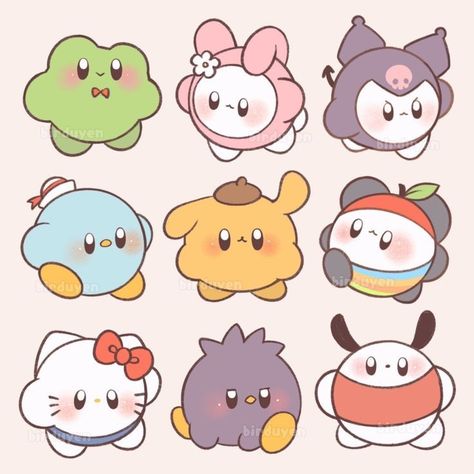 Kirby Illustration, Sanrio Illustration, Cute Kirby, Cute Easy Doodles, Badtz Maru, Illustration Cute, Stickers Kawaii, Kitty Drawing, Kawaii Illustration