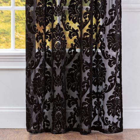 Damask Curtains, Gothic Bedroom, Drapes For Living Room, Dark Home Decor, Goth Home, Goth Home Decor, Dark Home, Goth Decor, Sheer Curtain Panels