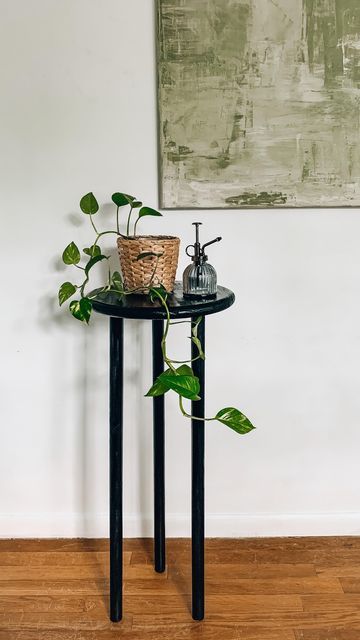 3 Leg Plant Stand Diy, Tall Narrow Plant Stand, Three Leg Plant Stand, Plant Stands Diy, Tall Plant Stand Indoor Wood, Round Wood Colomn Plant Stand, Black Wood Stain, Tall Plant Stands, Wood Plant Stand