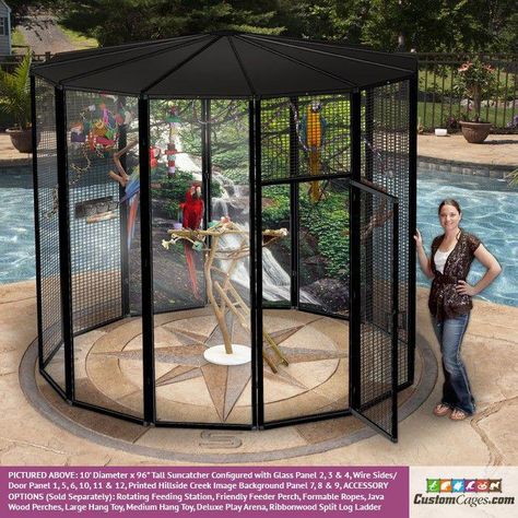 10' Diameter Indoor/Outdoor Aviary - 1 #buildaviary Birds Cage Ideas Outdoor, Outdoor Aviary, Macaw Cage, Indoor Gardening Supplies, Birds Cage, Pet Bird Cage, Large Bird Cages, Scarlet Macaw, Bird House Kits