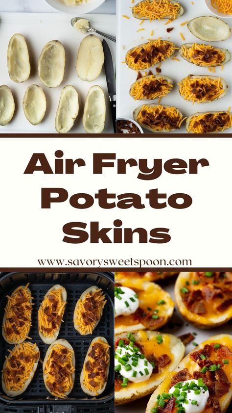 These air fryer potato skins are faster than the oven-baked version and less greasy than the deep-fried version! Just as crispy on the outside and stuffed with loads of cheese and bacon on the inside! Potato skins are great for entertaining friends, for game day parties, holiday parties, ladies apps, and drinks night, you name it. Air Fryer Potato Skins, Homemade Potato Skins, Air Fry Potatoes, Air Fryer Potato, Potatoe Skins Recipe, Air Fryer Baked Potato, Potato Skin, Air Fryer Oven Recipes, Air Fry Recipes