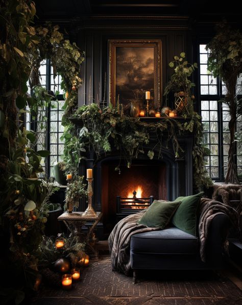 Boho Gothic Decor, Witchy House Aesthetic, Gothic Christmas Decorations, Country Witch, Dark Academia Interior, Dark Academia Christmas, Home Gel Nails, Wiccan Home, Home Decor Wallpaper