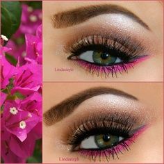 Hot Pink color Makeup With Color, Smudged Eye Makeup, Eye Makeup Pink, Under Eye Makeup, Trashy Outfits, Eye Makeup Styles, Waterproof Liquid Eyeliner, Awesome Hair, Pink Eyeshadow