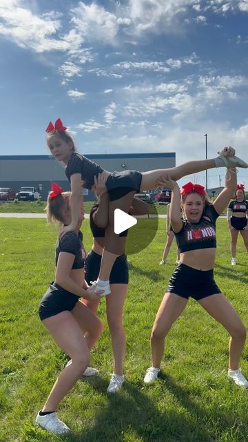 Cheerleader Formations, 3 Person Cheer Stunts Easy, Cheerleading Pyramids Level 1, Cheer Stunt Progression Chart, Junior High Cheer Stunts, Pop Warner Cheerleading, Mini Cheer Stunts, Beginner Stunts Cheerleading, Competition Cheer Hair