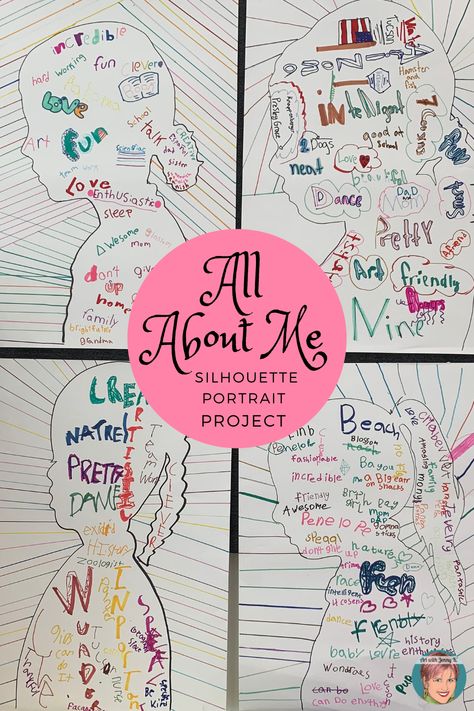 All About Me Writing Prompt, All About Me Art Elementary, Get To Know Me Projects, About Me Classroom Activity, Who Am I Classroom Activity, Get To Know You Crafts Elementary, Get To Know You Activities Elementary All About Me, All About Me Silhouette Art, All About Me Vision Board