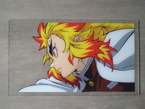 Kyōjurō Rengoku Glass Painting Demon Slayer Anime Painting Glass Frame, Rengoku Glass Painting, Rengoku Painting, Flame Hashira Rengoku, Room Diys, Flame Hashira, Anime Canvas Painting, Glass Paintings, Anime Canvas Art